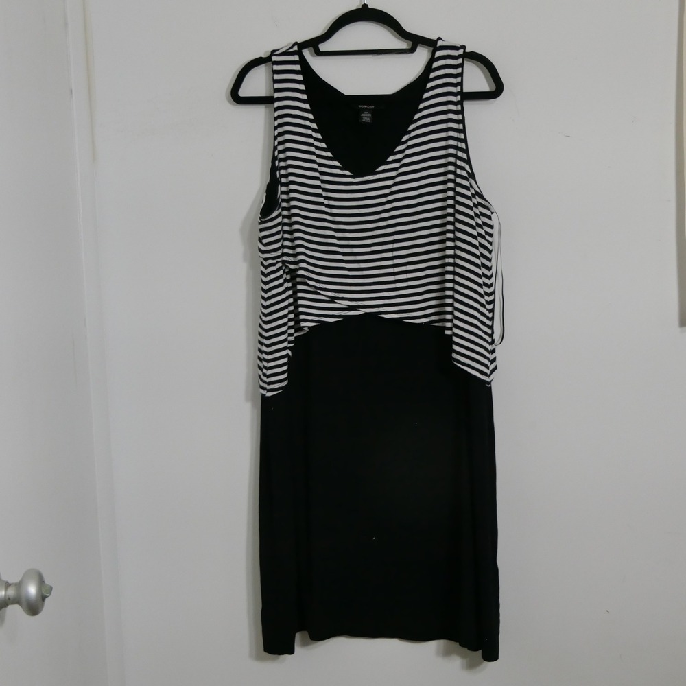 Style & Co Woman Dress 2X Black White‎ Striped Sleeveless Layered Nautical